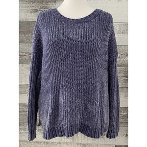 Aerie Women's Knit Casual Sweater Sz Large Purple Crew Neck Long Sleeve Pullover